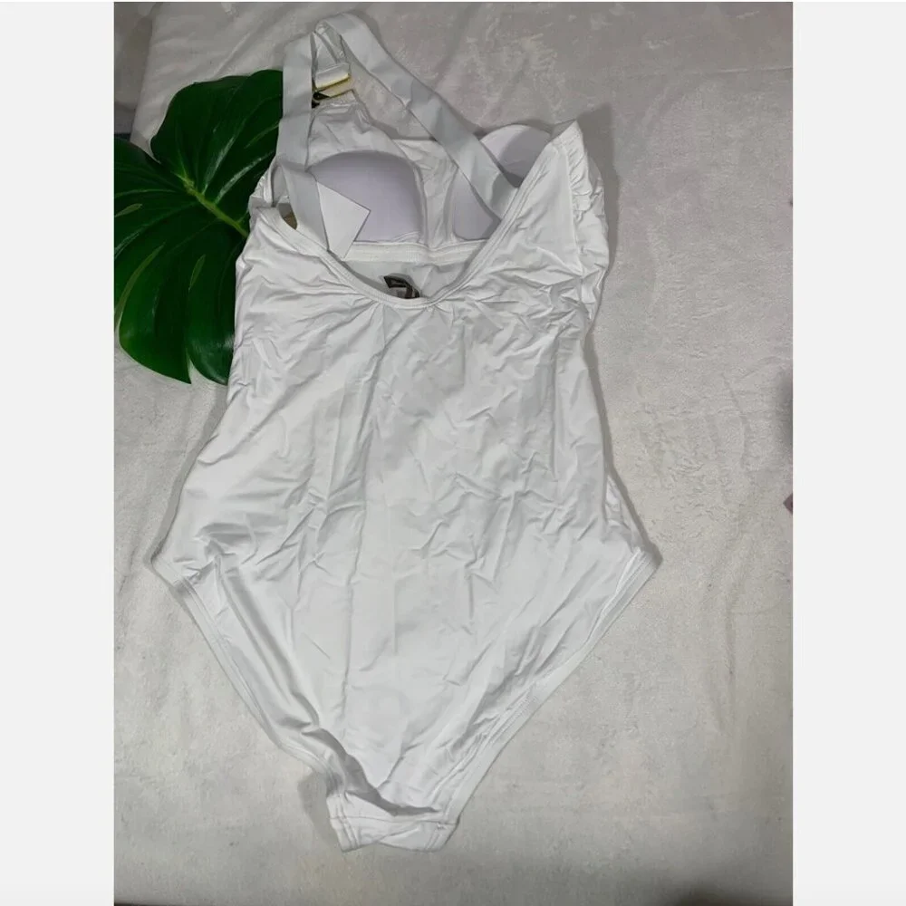 NWT Tommy Bahama Pearl‎ One Shoulder U Ring One Piece Swimsuit White [SZ 10 ]